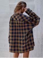 Buffalo Plaid Flap Pocket Oversized Blouse