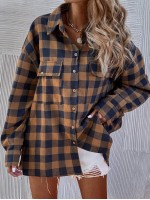 Buffalo Plaid Flap Pocket Oversized Blouse