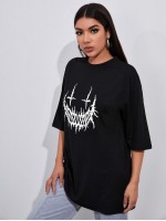 Drop Shoulder Reflective Graphic Print Tee