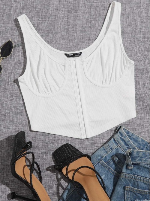 Rib-knit Bustier Crop Tank Top