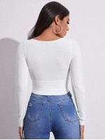 Surplice Neck Rib-knit Crop Tee