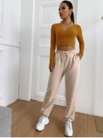 Surplice Neck Rib-knit Crop Tee