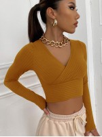 Surplice Neck Rib-knit Crop Tee