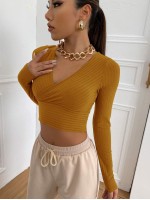 Surplice Neck Rib-knit Crop Tee