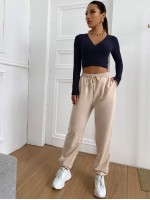 Surplice Neck Rib-knit Crop Tee