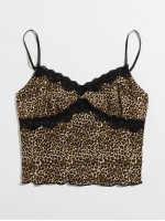 Lace Trim Lettuce Edge Leopard Cami Top