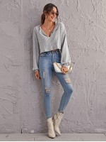 Notch Neck Drop Shoulder Crop Tee