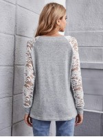 Sheer Lace Raglan Sleeve Colorblock Tee