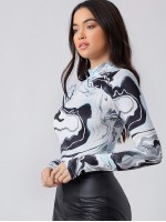 Mock Neck Marble Print Top