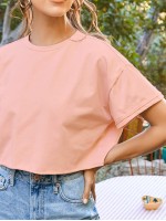 Drop Shoulder Crop Solid Tee