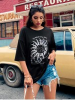 Sun & Letter Graphic Oversized Tee