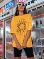 Sun & Letter Graphic Oversized Tee