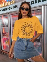 Sun & Letter Graphic Oversized Tee