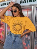 Sun & Letter Graphic Oversized Tee