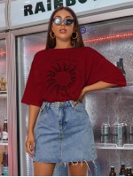 Sun & Letter Graphic Oversized Tee