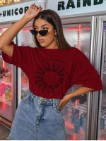 Sun & Letter Graphic Oversized Tee