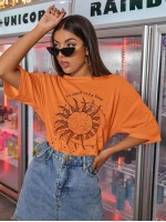 Sun & Letter Graphic Oversized Tee