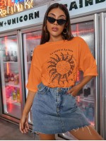 Sun & Letter Graphic Oversized Tee