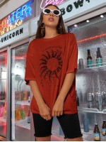 Sun & Letter Graphic Oversized Tee