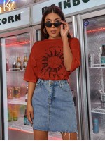 Sun & Letter Graphic Oversized Tee