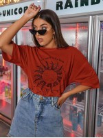 Sun & Letter Graphic Oversized Tee