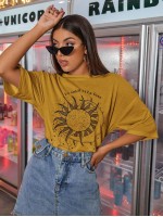 Sun & Letter Graphic Oversized Tee