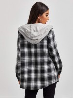 Contrast Hooded Plaid Blouse