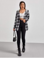 Contrast Hooded Plaid Blouse