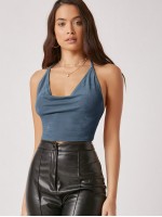 Draped Neck Tied Backless Halter Top