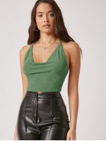 Draped Neck Tied Backless Halter Top