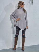 Drop Shoulder Asymmetrical Hem High Neck Tee