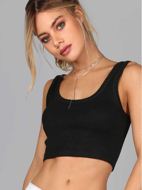 Ribbed Crop Tank Top BLACK