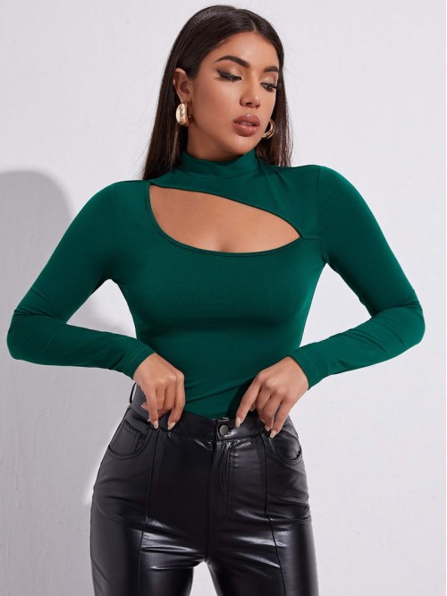 Mock-Neck Cut Out Front Top