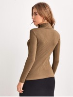 Mock-neck Rib-knit Tee