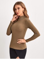 Mock-neck Rib-knit Tee