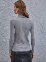 Mock-neck Rib-knit Tee