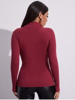 Mock-neck Rib-knit Tee