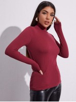 Mock-neck Rib-knit Tee