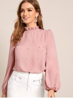 Frilled Neck Pearl Beaded Top