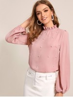 Frilled Neck Pearl Beaded Top