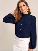 Frilled Neck Pearl Beaded Top