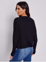 Off Shoulder Rib-knit Solid Top