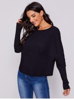 Off Shoulder Rib-knit Solid Top