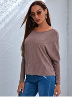 Off Shoulder Rib-knit Solid Top