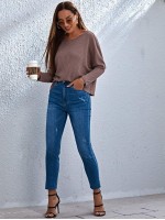 Off Shoulder Rib-knit Solid Top