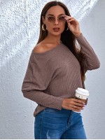 Off Shoulder Rib-knit Solid Top