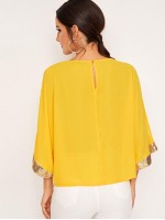 Split Sleeve Contrast Sequin Top