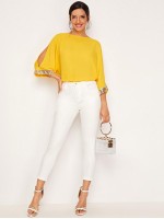 Split Sleeve Contrast Sequin Top