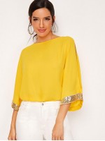 Split Sleeve Contrast Sequin Top