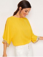 Split Sleeve Contrast Sequin Top